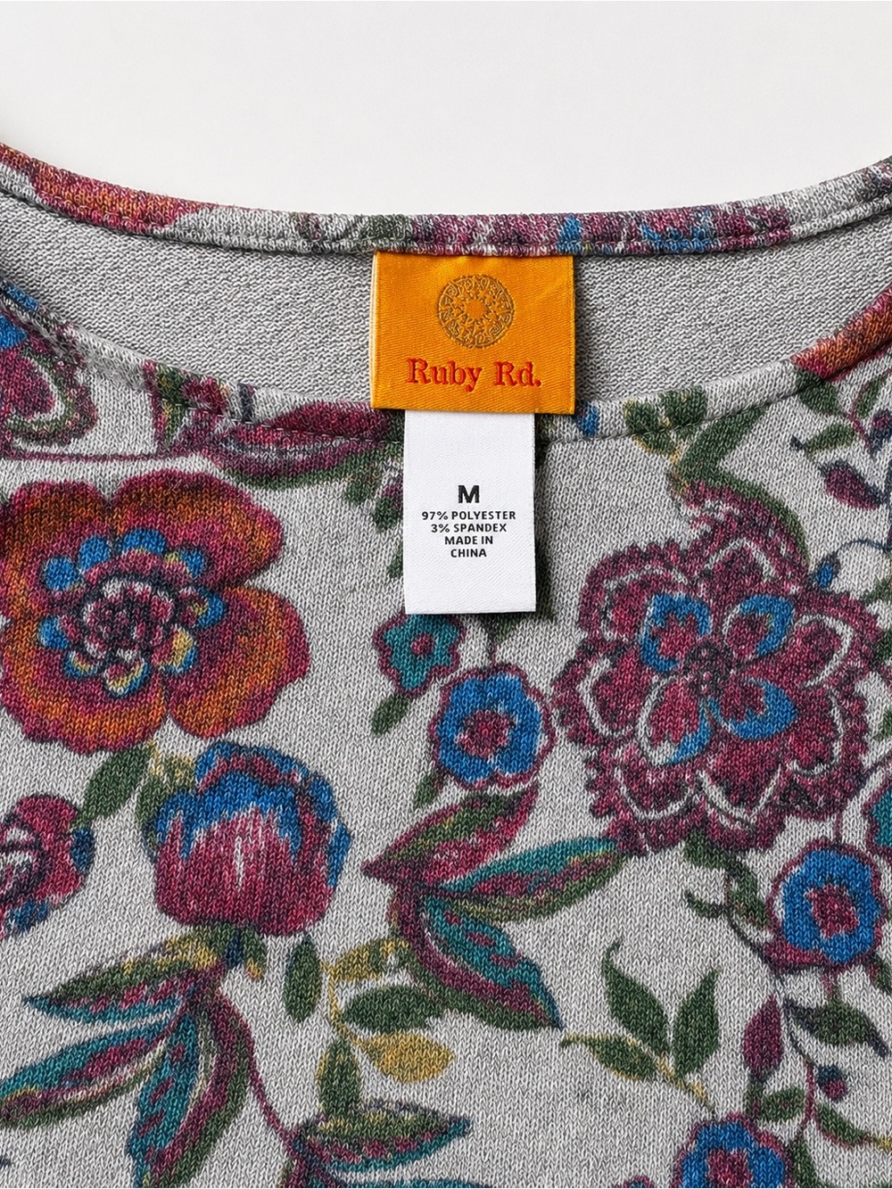 Ruby Rd. Gray Floral Scoop Neck Tunic Top - Picture 2 of 2